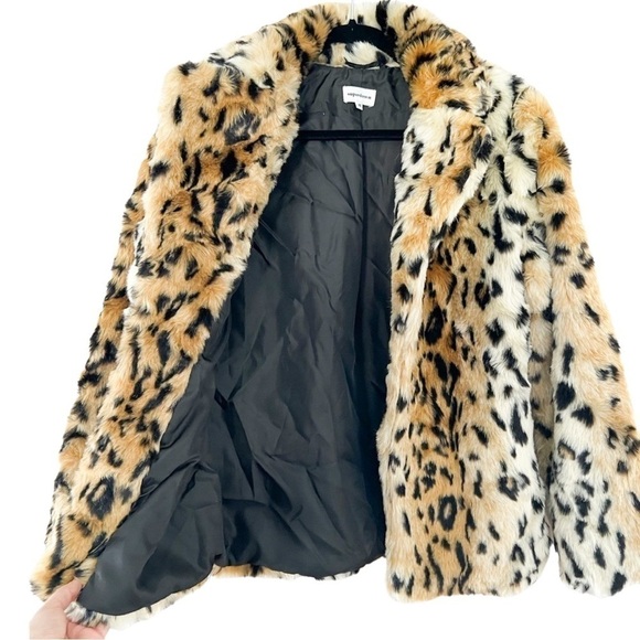 SUPERDOWN Faux Fur Animal Print Open Oversized Coat Sz XS - Picture 5 of 9